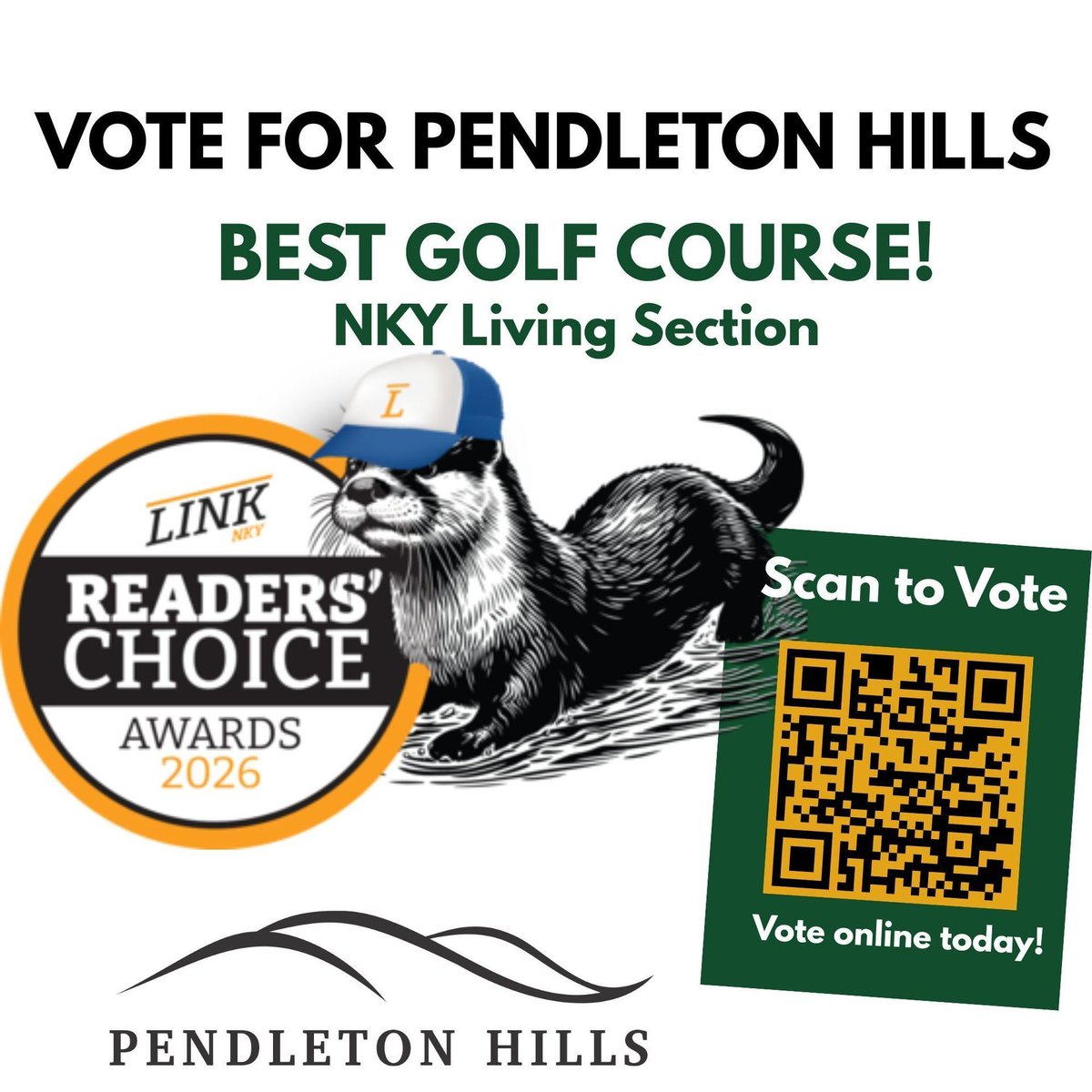 🏆We've got some exciting news!! 🏆

We’re honored to share that Pendleton Hills has been nominated for Best Golf Course in the 2026 LINK NKY Readers’ Choice Awards!  This recognition means so much to us—and it’s all because of YOU. Our amazing golfers, diners, and community are