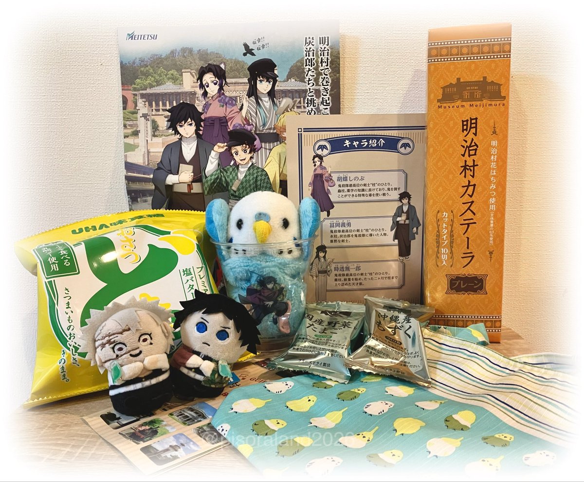 相互さんのまかろんさんから素敵すぎるめーじ木寸のおみやげいただいちゃいました✨期間内には行けなさそうなので嬉しすぎます！これで私も行ったも同然🥰ﾑﾌ
そして💚💙色の🦜👜が可愛すぎる！
まかろんさん、たくさんの優しさをありがとうございました！大切にします&amp;大事にいただきます！
