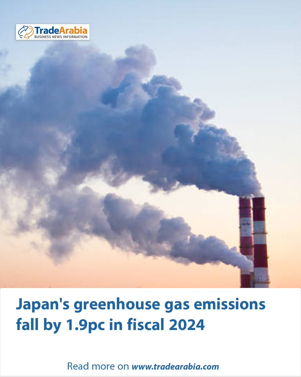 TradeArabia's tweet image. Japan's Greenhouse Gas (GHG) emissions fell by 1.9 per cent in fiscal 2024, which ended in March 2025, government data showed, the third straight annual fall 

Read more on tradearabia.com/News/414028/Ja…

#Tradearabia #energy #greenhouse
