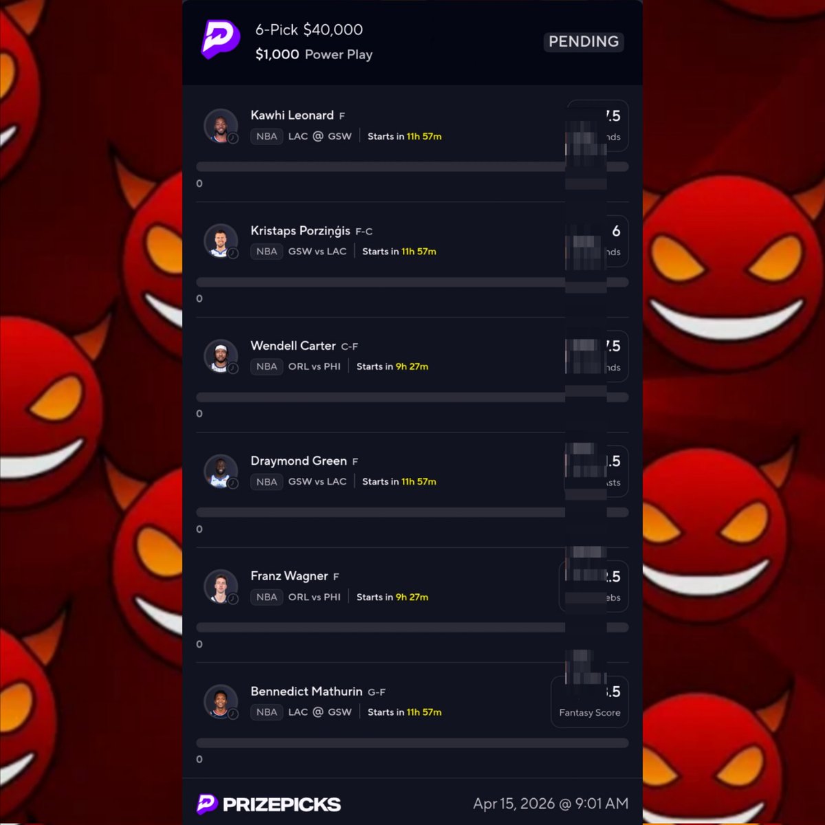 tmpickz's tweet photo. PrizePicks 🏀 NBA 6 Man 🦞 🏝 🍀

4️⃣0️⃣ x
$1k ➜ $40k💰

Join Discord, 𝙑𝙄𝙋𝙨 𝙀𝙖𝙩𝙞𝙣𝙜❗️

#PrizePicks #NBA #PrizePicksNBA https://t.co/x1xSXDUhSz
