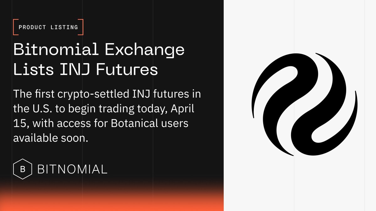 Now available on Bitnomial: The first U.S. <a href="/injective/">Injective 🥷</a> (INJ) futures to begin trading today.

Read More: bitnomial.com/news/2026-04-1…