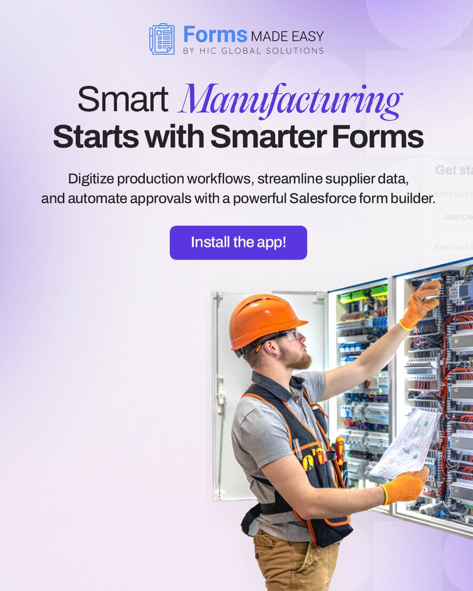 Formsmadeasy's tweet photo. Eliminate manual processes and keep your manufacturing operations running efficiently with real-time @salesforce  data capture.

Install the App: https://t.co/XFzBbwlbUs

#SalesforceForms #FormsMadeEasy #Salesforce #Manufacturing #FormBuilder https://t.co/u8Nm3GGGuF