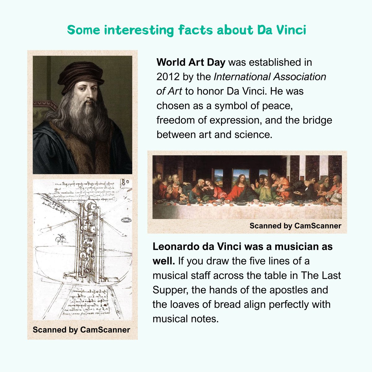 CamScanner's tweet image. Happy World Art Day! Let's learn some fun facts about famous artists and paintings with CamScanner! #camscanner #scannerapp #saveimportantdocsincamscanner #art #DaVinci