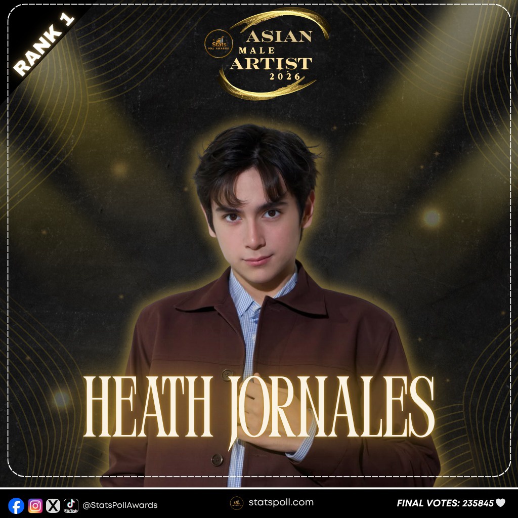 StatsPollAwards's tweet image. [🥇] RANK 1 [🥇]
 
Congratulations to 🇵🇭 HEATH JORNALES for winning [🎬] ASIAN MALE ARTIST 2026!
 
🗳️ Final Votes: 235,845 Votes
 
🏆 TOP 1 ARTIST BENEFITS
🏆 Physical Trophy for recognition
📸 [1 DAY] Outdoor Billboard LED at Uptown Mall, Bonifacio Global City, Taguig City 🇵🇭
📱