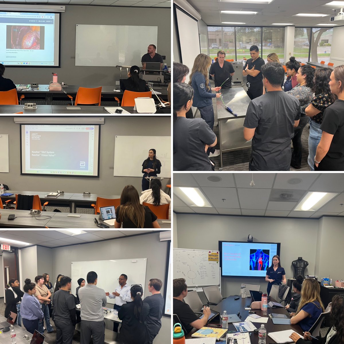 EpProgram's tweet photo. We're into our EP & SH portion of the program. Great presentations by Jake Simmerman of AtriCure, Inc. (hybrid ablations), Inc., Melika Talebian of Abbott | Cardiovascular (TAVR), Michael Ortega of Cordis (MYNX closure), Ami Vaughn, RN of Medtronic Cardiac and Vascular (TAVR) and Jenna Hanson of Johnson & Johnson MedTech (EP cases). Thank you all very much for enriching our students educational experiences!
#electrophysiology #cardiology #biology #exercisephysiology #kinesiology #biomedicalengineering
https://t.co/cnjxRAljPx