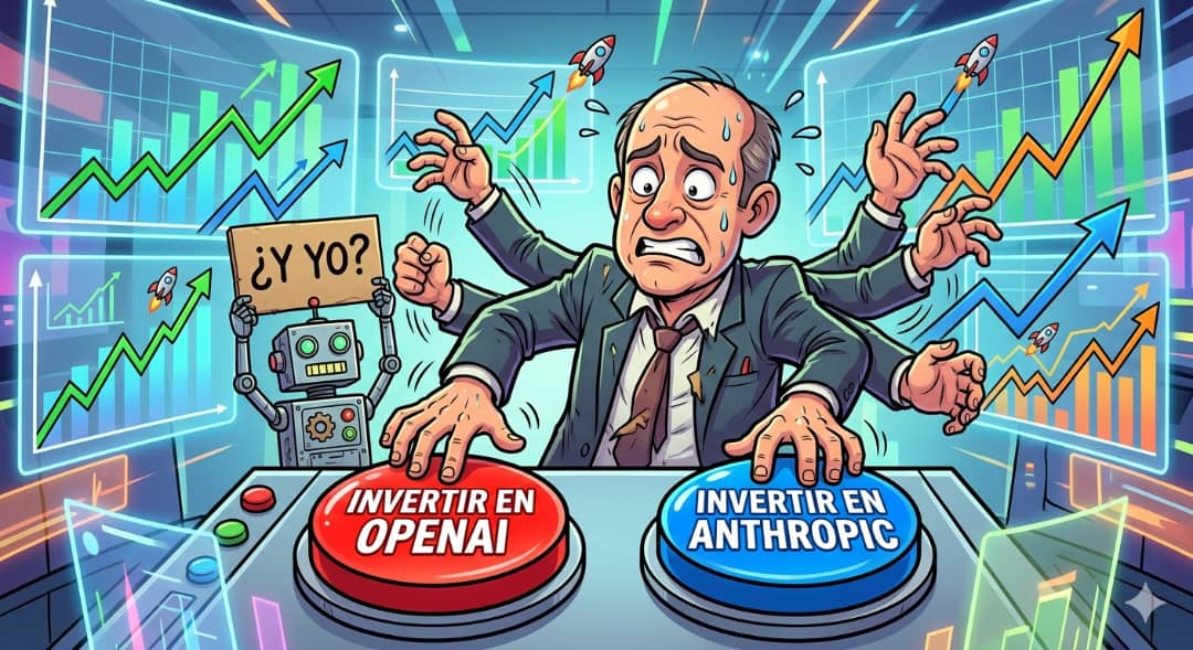 AIquerisa's tweet photo. Los inversores de IA viendo a Anthropic crecer:
“Yo invierto en OpenAI…” 💰
Anthropic: aparece con gráficos subiendo 📈🚀
Inversores: “Bueno… invierto en OpenAI… y en Anthropic… y por si acaso también en el robot de mi vecino 🤖😂”
#StartupDrama #Inversiones  #AIhumor https://t.co/KOXdaZoils