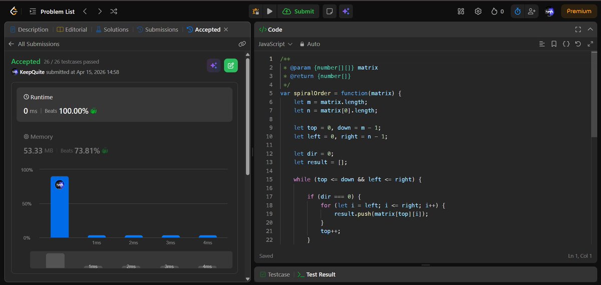 T96506Tripathi's tweet photo. 📘 Day 93 && 94 of #100DaysOfCode
Today , I solved leetcode - 219 , 287 (Contains Duplicate II, Spiral Matrix).
#CodingJourney #Consistency #ProblemSolving #DSA #LeetCode #Arrays #day93 #day94 https://t.co/46dW2zX1Of