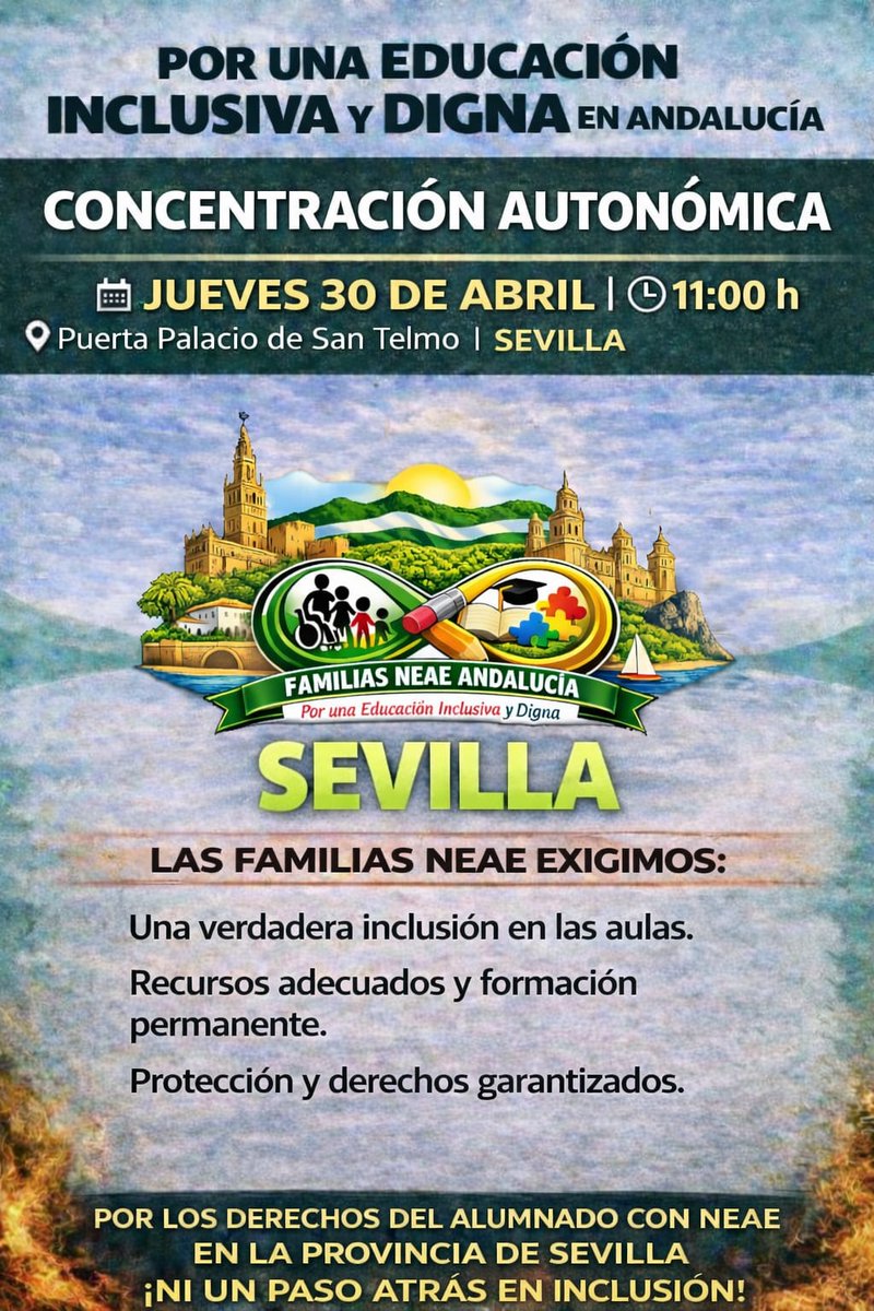 kundera212's tweet image. ¿Me ayudas con un RT?
GRACIAS. 

🗓️ JUEVES 30 DE ABRIL.
🕚 11AM.
📌 PUERTA PALACIO DE SAN TELMO, SEVILLA.

POR UNA #EDUCACIÓN INCLUSIVA Y DIGNA EN #ANDALUCÍA.

#TEA #CEA #AUTISMO #AUTISTA #NEAE