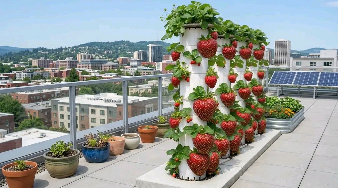 Giant strawberries thriving on a rooftop 🍓🏙️
Proof that even small urban spaces can grow big, fresh harvests with the right care and creativity.