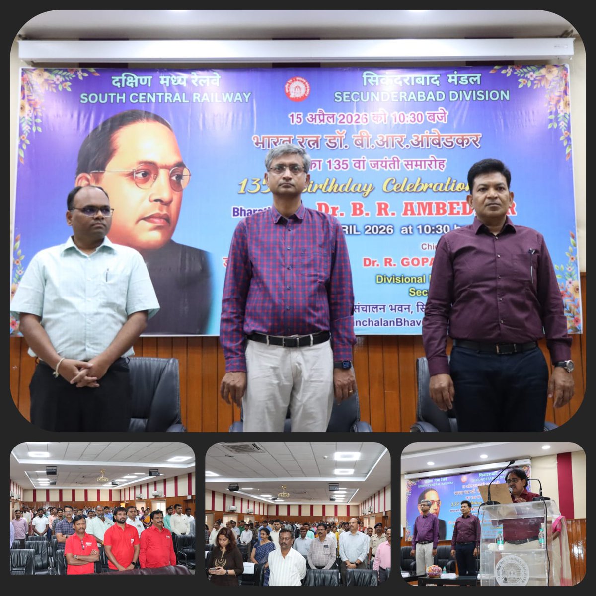 drmsecunderabad's tweet image. Dr.R.Gopalakrishnan, DRM/SC, along with ADRMs, Branch Officers, trade union representatives &amp;amp; staff paid floral tributes to Dr.B. R. Ambedkar on his 135th Birth Anniversary #Celebrations, honouring his legacy #Essay writing competition winners were also honoured
@Sanchalan
Bhavan