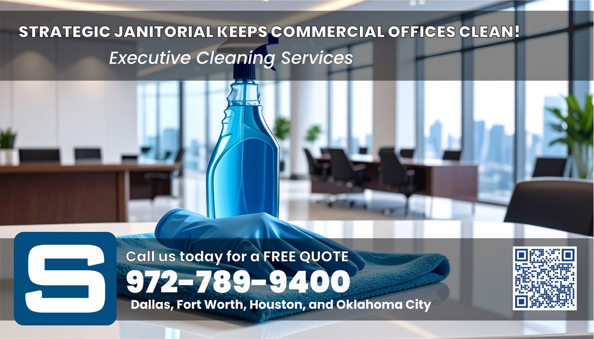 Strategic_Clean's tweet image. Executive Commercial Cleaning Services — Windows and floors that shine, offices that sparkle, and a commitment to spotless spaces. Strategic Janitorial elevates every corner of your business. Discover the difference that strategic cleaning makes. #Janitorial #StrategicJanitorial