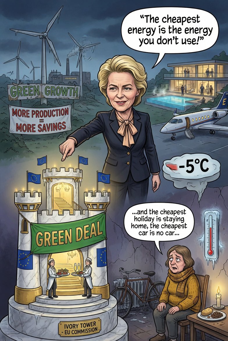 For us: cold dinners and thick sweaters. For them: private jets and champagne.

Ursula knows the way for #Europe