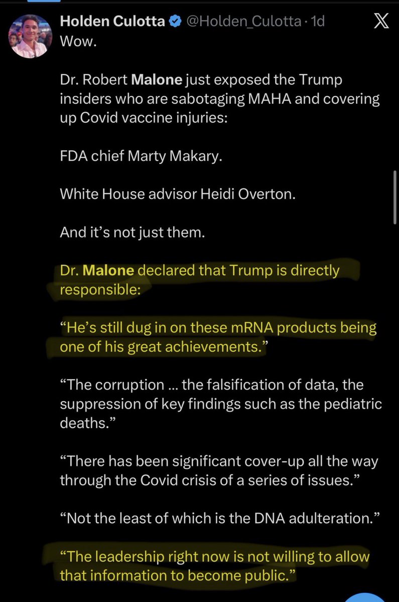 Melchizedek1972's tweet image. 🔥🔥🔥

Really good to see you FINALLY getting some help Ken. You’re in good hands wth Kevin and Charles.

Doctor Malone told us that Trump is, indeed, the one holding RFK Jr. and his team back from talking about all the harms ( and deaths) the mRNA products have done.

Worse