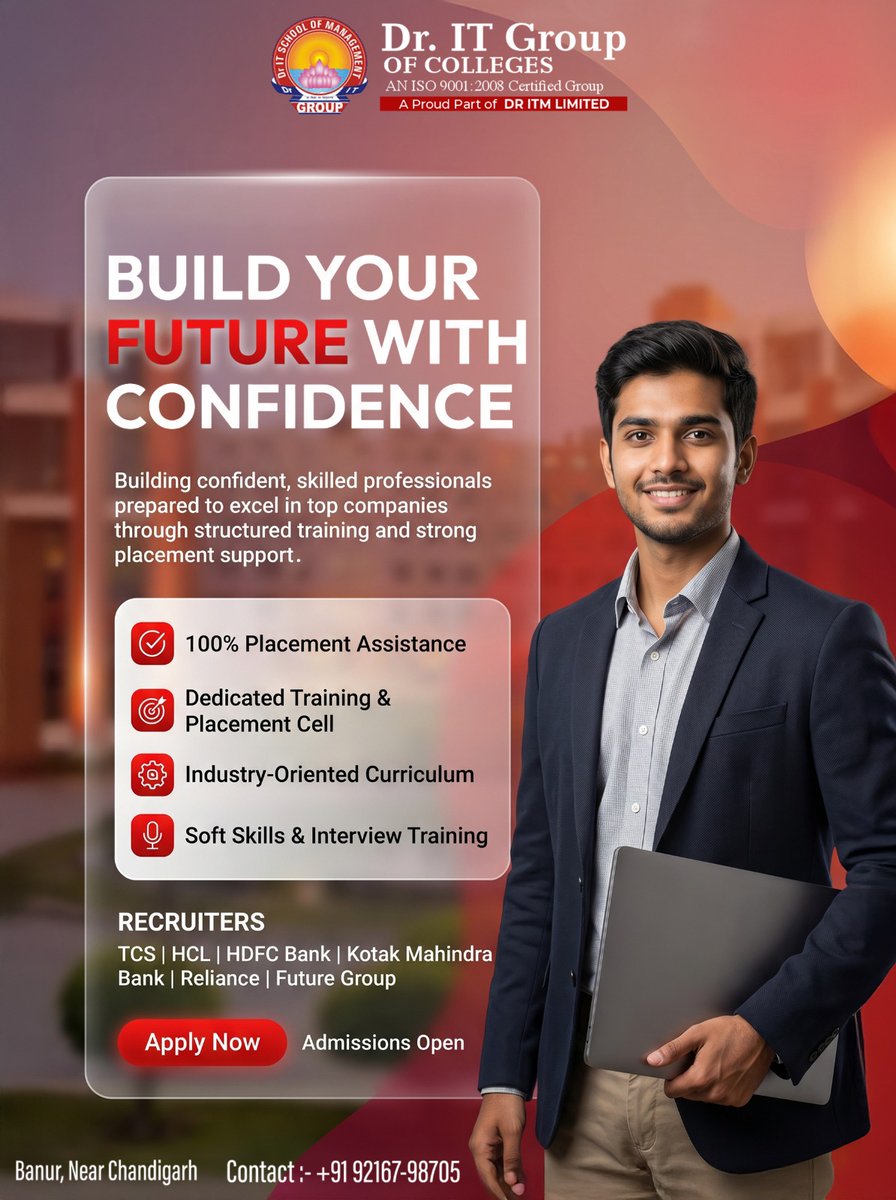 DrIT_group's tweet photo. 𝗗𝗿𝗲𝗮𝗺 𝗯𝗶𝗴. 𝗟𝗲𝗮𝗿𝗻 𝘀𝗺𝗮𝗿𝘁. 𝗔𝗰𝗵𝗶𝗲𝘃𝗲 𝗺𝗼𝗿𝗲. 🚀
𝗔𝗱𝗺𝗶𝘀𝘀𝗶𝗼𝗻𝘀 𝗮𝗿𝗲 𝗻𝗼𝘄 𝗼𝗽𝗲𝗻!

📞 Contact: +91 9216798705, +91 8699119119
🌐 Visit https://t.co/SGO38SQXCh
📍 Banur, Punjab

 #dritgroupofcolleges #admissionopen2026 #collegeadmissions #college https://t.co/NEsikz049D
