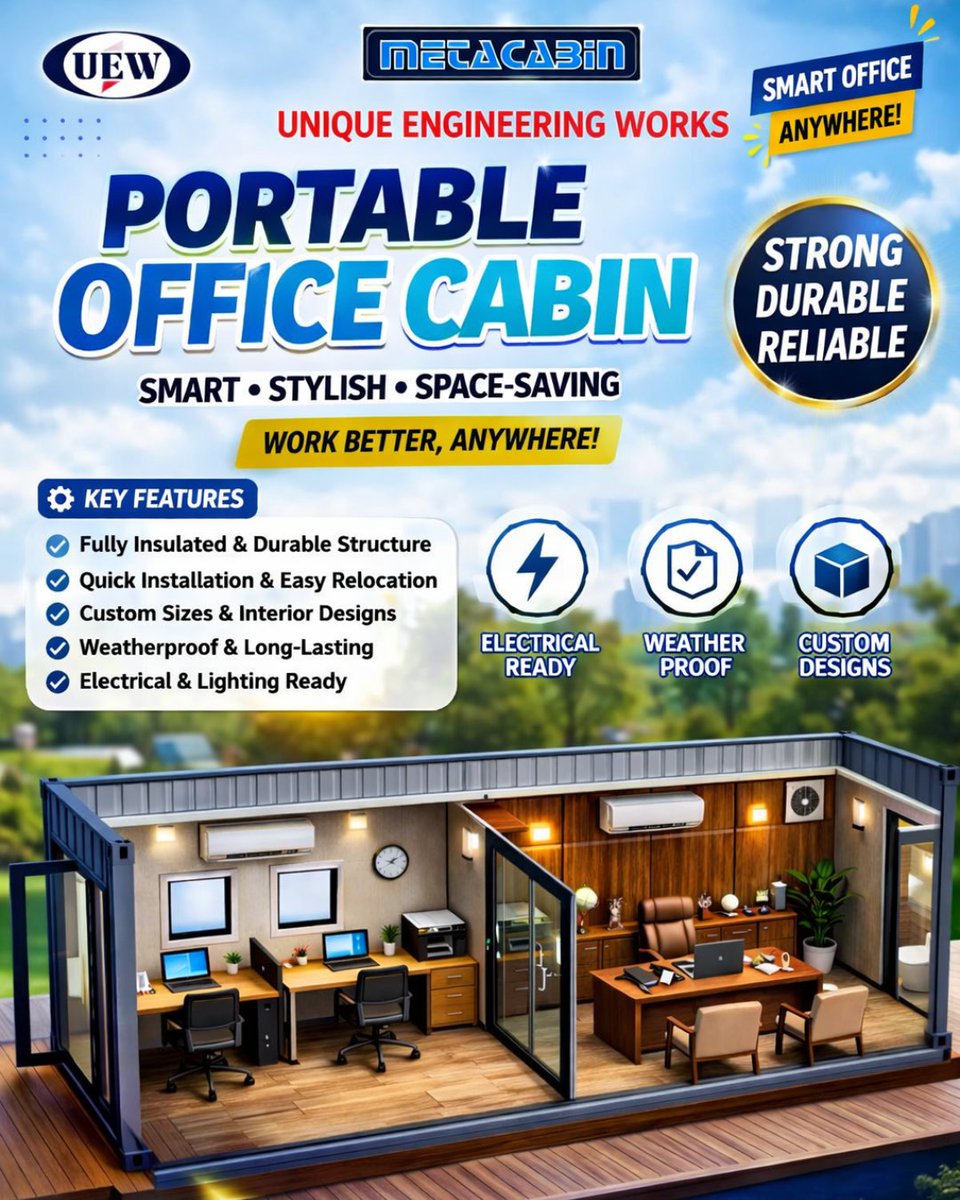 uew_engineers's tweet image. Portable office container cabins are prefabricated workspaces made from shipping containers or modular panels. Easy to transport, install, and relocate—perfect for temporary or remote sites. 

#office #cabin #container #portable #homeoffice #cabincrew #officedesign