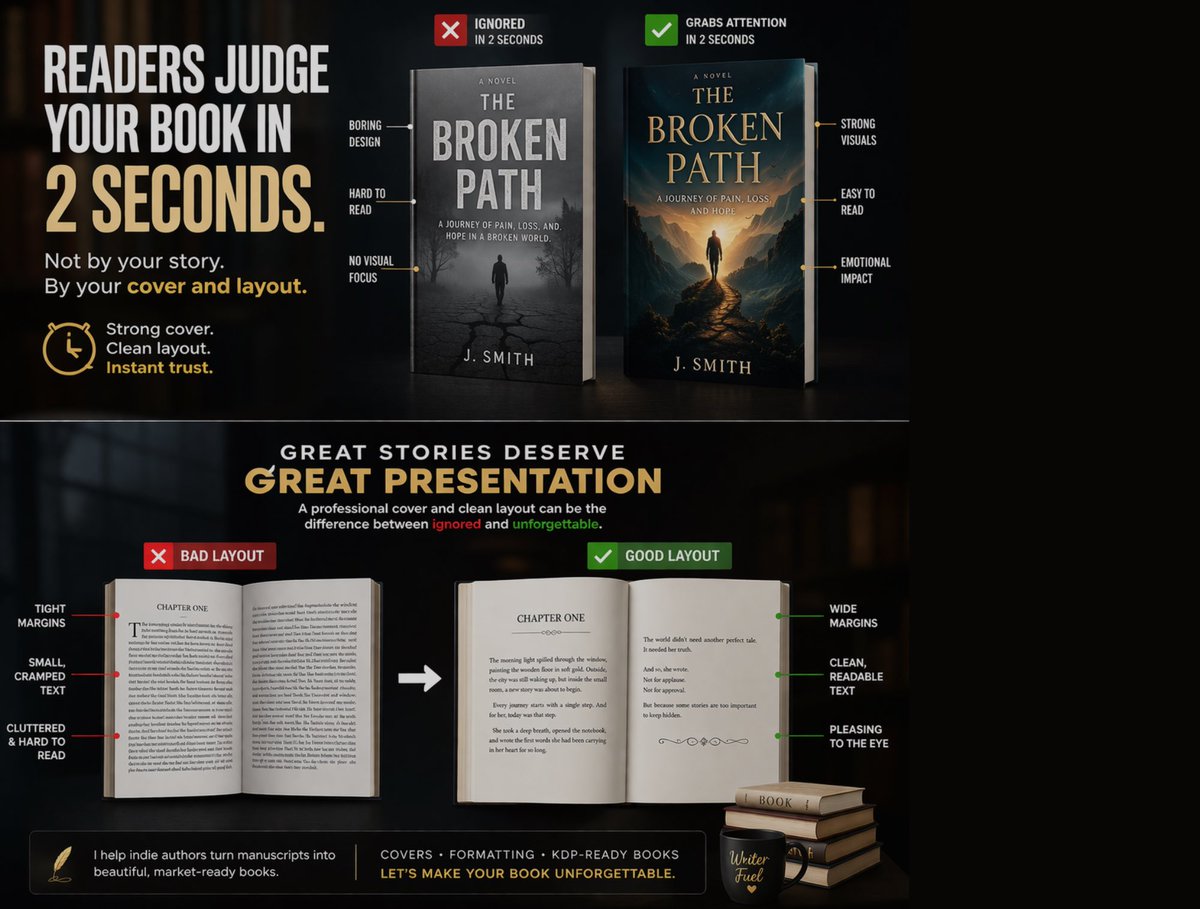 Samuelbishop231's tweet image. Same story. Same author.
Different presentation = different results.
#IndiAuthorWorld
#BookCoverDesign
#KDPPublishing
#SelfPublishYourBook
#AmazonKDP
#BookMarketing
#AuthorBranding