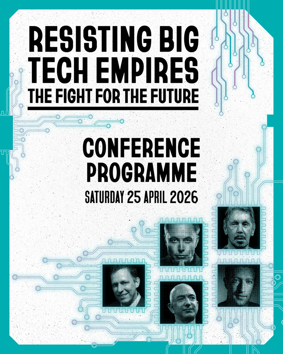 GlobalJusticeUK's tweet photo. Programme reveal 🚨 Resisting Big Tech Empires: The fight for the future is NEXT WEEK!  Featuring Cory Doctorow, Anita Gurumurthy, Nick Srnicek, Dan McQuillan, Sofia Scasserra &amp; more.

🎟️ Grab your free ticket before it sells out.https://t.co/DyKxMM8OOd https://t.co/88EpvsJD4O