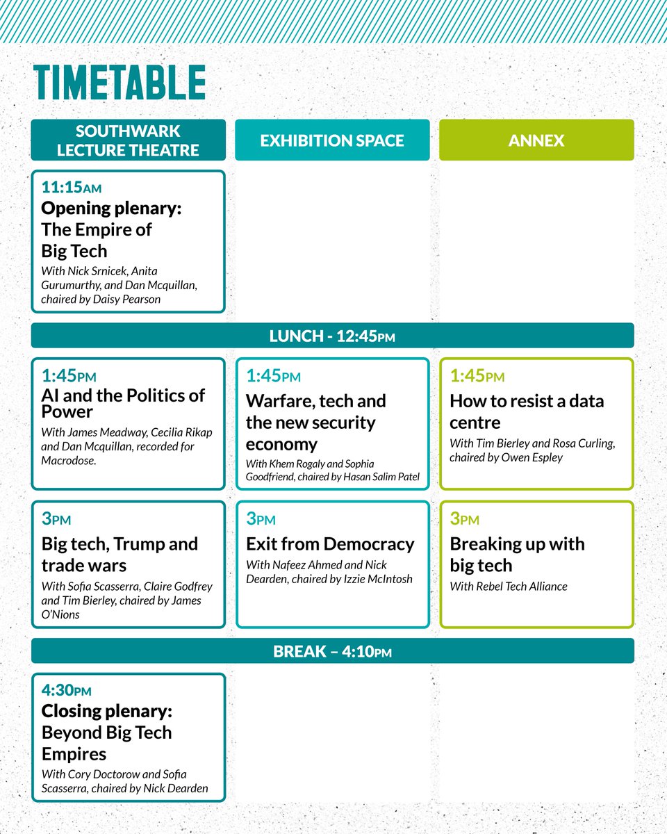 GlobalJusticeUK's tweet photo. Programme reveal 🚨 Resisting Big Tech Empires: The fight for the future is NEXT WEEK!  Featuring Cory Doctorow, Anita Gurumurthy, Nick Srnicek, Dan McQuillan, Sofia Scasserra &amp; more.

🎟️ Grab your free ticket before it sells out.https://t.co/DyKxMM8OOd https://t.co/88EpvsJD4O