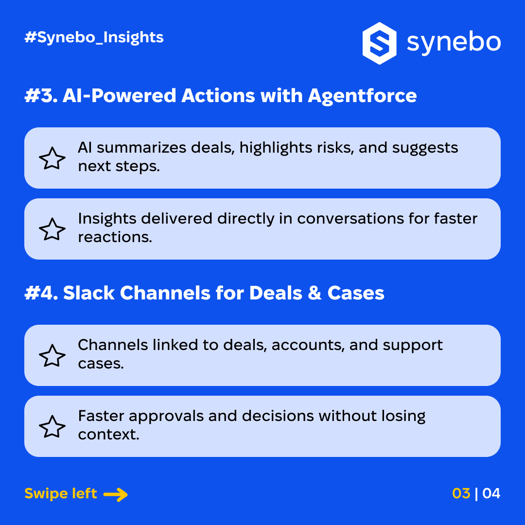 synebo's tweet photo. ☁️ #Salesforce brings CRM into #Slack, turning chats into workflows.

Update records and make decisions without leaving the conversation. From deal rooms to #AI next steps, it’s a total shift in how teams work.

📌 Learn how to master Slack #CRM here: https://t.co/EuWYFPF72W https://t.co/TYma5p5d5j