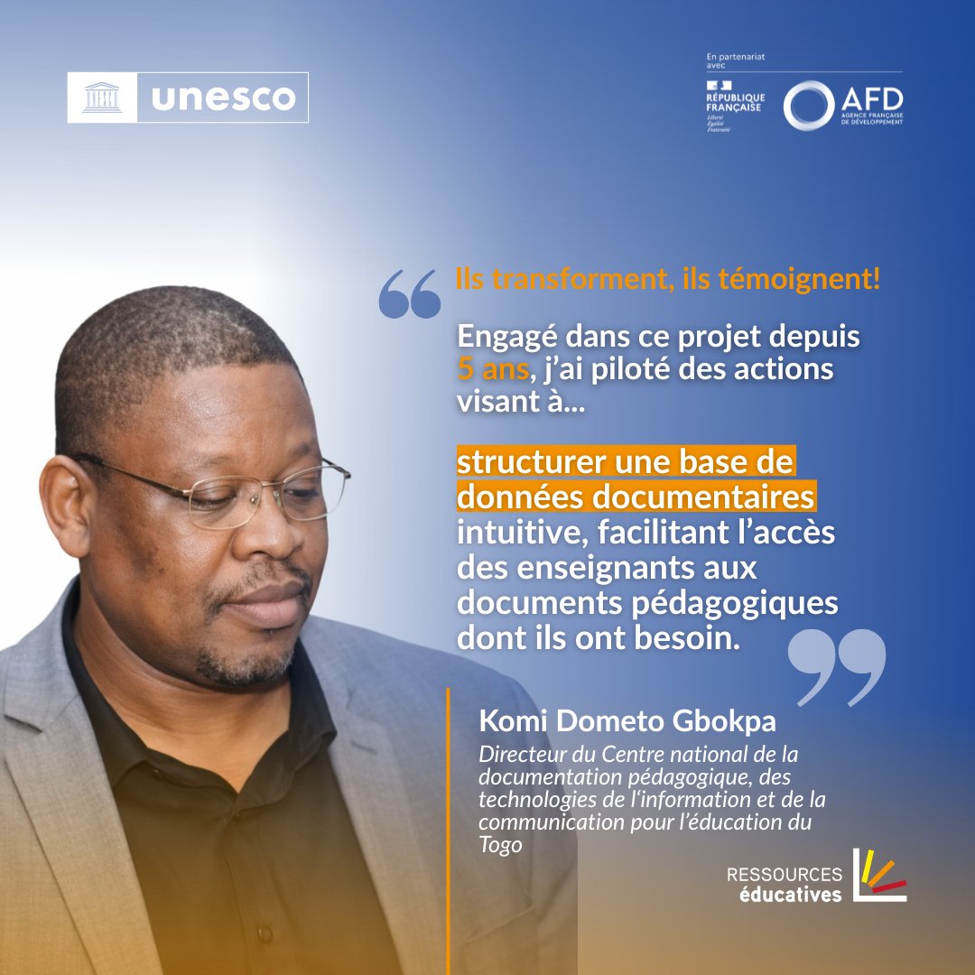 REducatives's tweet photo. 🇹🇬 𝗧𝗼𝗴𝗼 : 𝗨𝗻 𝗮𝗰𝗰𝗲̀𝘀 𝘀𝗶𝗺𝗽𝗹𝗶𝗳𝗶𝗲́ 𝗮̀ 𝗱𝗲𝘀 𝗿𝗲𝘀𝘀𝗼𝘂𝗿𝗰𝗲𝘀 𝗱𝗲 𝗾𝘂𝗮𝗹𝗶𝘁𝗲́
🎙️ 𝘋𝘦𝘳𝘯𝘪𝘦𝘳 𝘵𝘦́𝘮𝘰𝘪𝘨𝘯𝘢𝘨𝘦 𝘥𝘦 𝘯𝘰𝘵𝘳𝘦 𝘴𝘦́𝘳𝘪𝘦 «𝘐𝘭𝘴 𝘵𝘳𝘢𝘯𝘴𝘧𝘰𝘳𝘮𝘦𝘯𝘵, 𝘪𝘭𝘴 𝘵𝘦́𝘮𝘰𝘪𝘨𝘯𝘦𝘯𝘵!» #BDD @UNESCO_Dakar @AFD_France https://t.co/MbZ0LZgefy