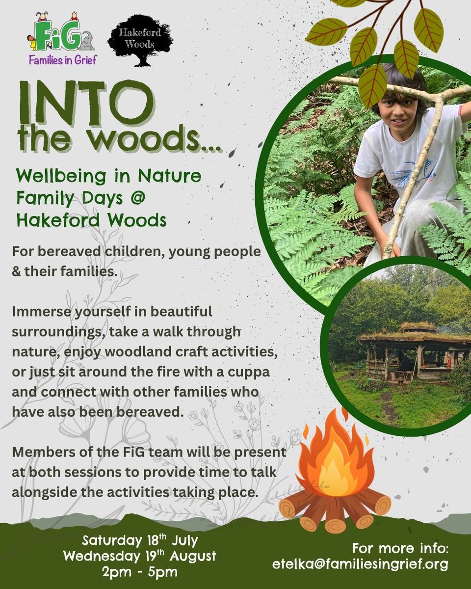 BrannamMedCtr's tweet image. Spaces still available for @FamiliesinGrief Wellbeing in Nature Family Days at Hakeford Woods 🌲🔥

For bereaved children, young people &amp;amp; families—connect, enjoy woodland crafts &amp;amp; time in nature 💚

📩 etelka@familiesingrief.org

#NorthDevon #BereavementSupport #ForestSchool