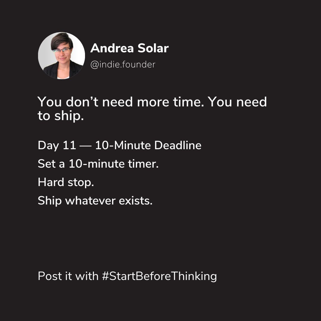 indieappstudio's tweet photo. If there’s no deadline, it never ships.

Day 11: 10 minutes.

Hard stop.

Post whatever you have.

Show me 👇

#StartBeforeThinking #startbeforethinking #Creativity #CreateDaily #CreativeProcess #juststart https://t.co/Tq8u6lHjHL