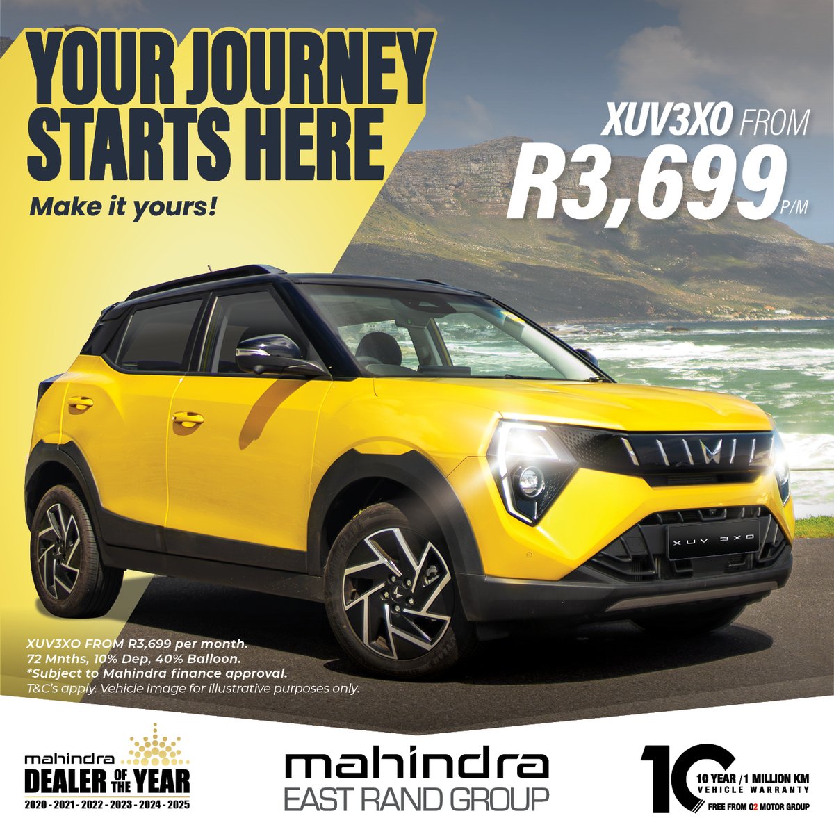 Mahindra_East's tweet image. Big attitude. Small price.

The all-new XUV 3XO from R3,699pm is compact, smart, and built for modern driving.

Book your test drive: bit.ly/3XLC3z0 

#Mahindra #XUV3XO #DriveSmart
