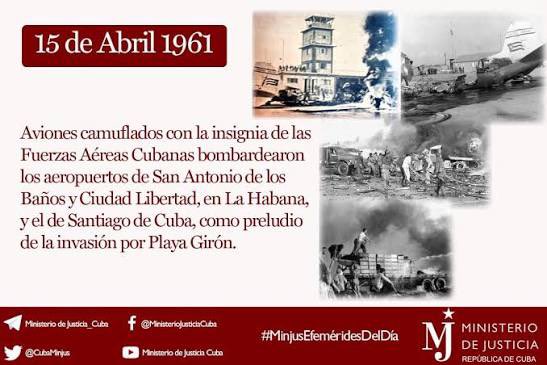 15 de abril de 1961: Comienzo de la invasión a Playa Girón. Bombardeo a los aeropuertos
#MatancerosEnVictorias 
#AbrilDeVictorias 
#CubaViveEnSuHistoria 
<a href="/FelizAlber77541/">Feliz Alberto González Cabrera</a>