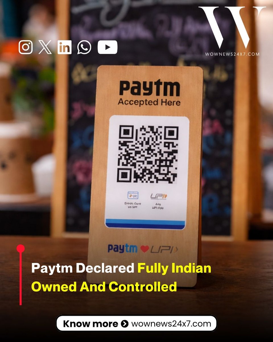 wownews24x7's tweet image. 🇮🇳 Paytm Becomes Fully Indian-Owned

The fintech platform completes its shift to domestic ownership, reflecting a wider push for local control in key digital ecosystems.

🔗 Full Update: 
wownews24x7.com/paytm-declared…

#wownews24x7 #Paytm #Fintech #DigitalIndia @vijayshekhar