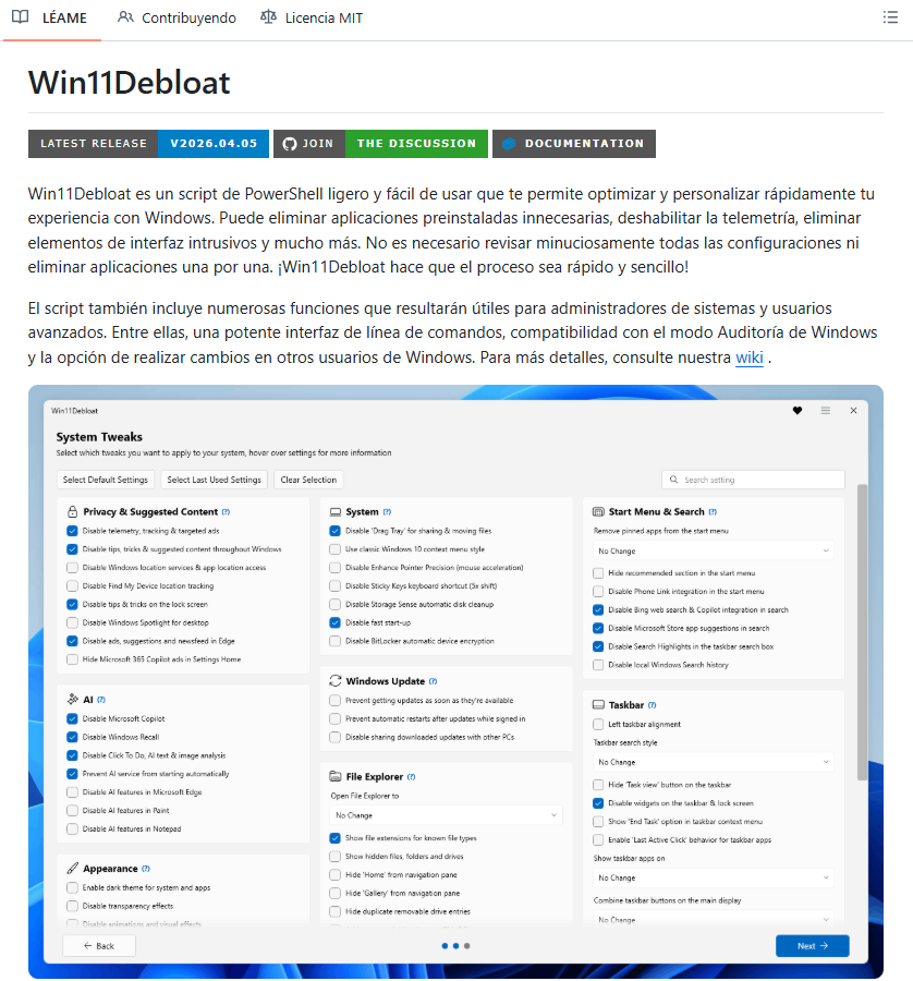 🚨 Tu ordenador con Windows viene lleno de apps que nunca pediste.

Han creado un script que elimina software preinstalado, anuncios y todo lo que sobra en Windows con un solo comando.

Es gratis, 100% open-source y funciona en Windows 10 y 11.

Aquí te explico cómo funciona 👇