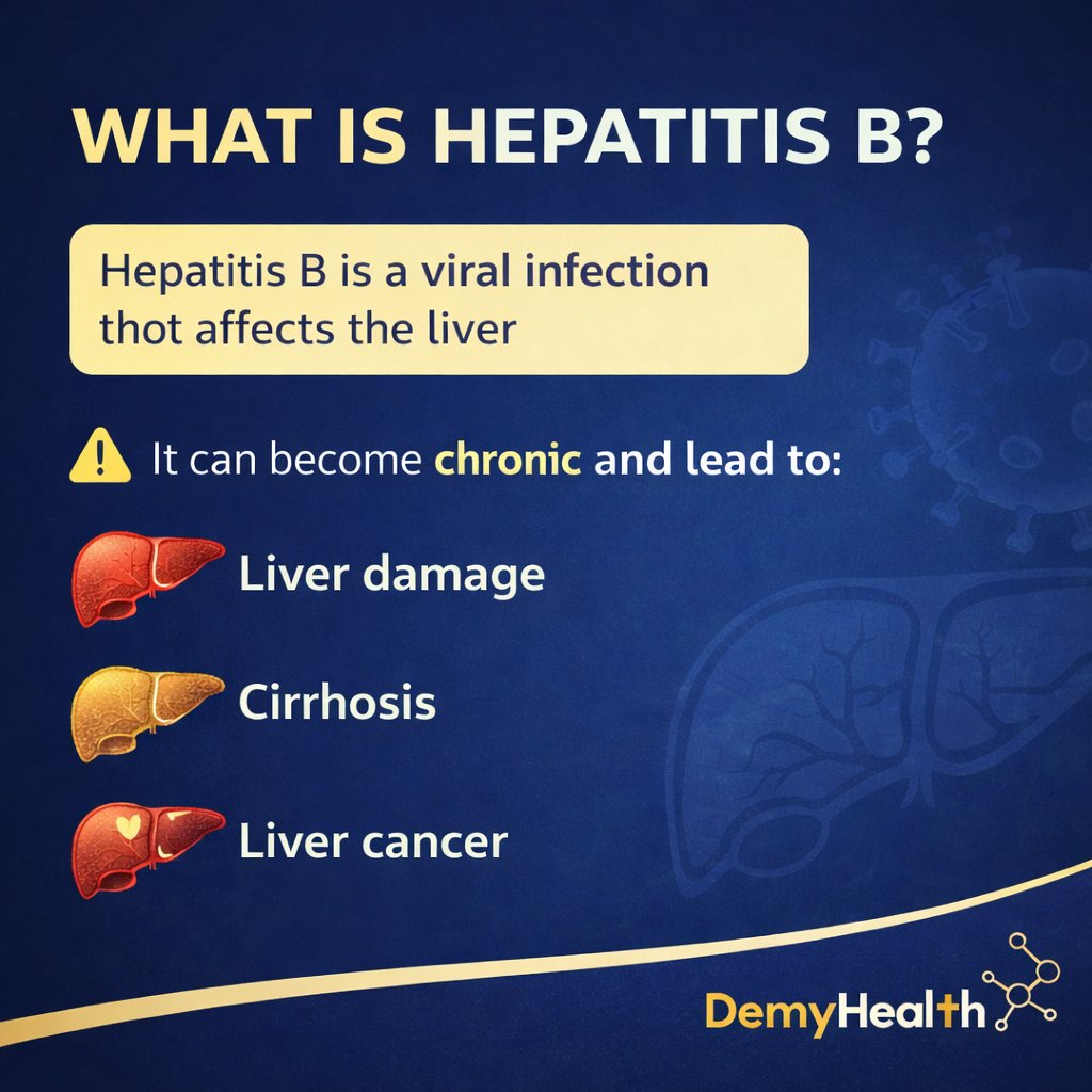DEMYHEALTH's tweet image. 🦠 Hepatitis B can stay silent… while damaging your liver.

Don’t wait for symptoms.
✅ Get tested today
📍 Abuja | Amuwo | Aba | Anambra

#KnowYourStatus #HepatitisB #DemyHealth