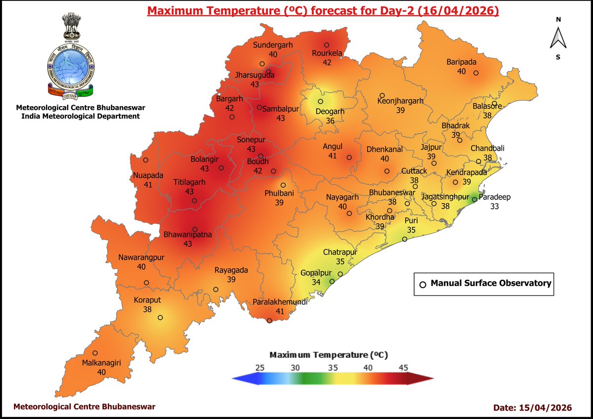 mcbbsr's tweet image. Maximum Temperature Forecast for next 5 days
#Odisha #hot #temperature