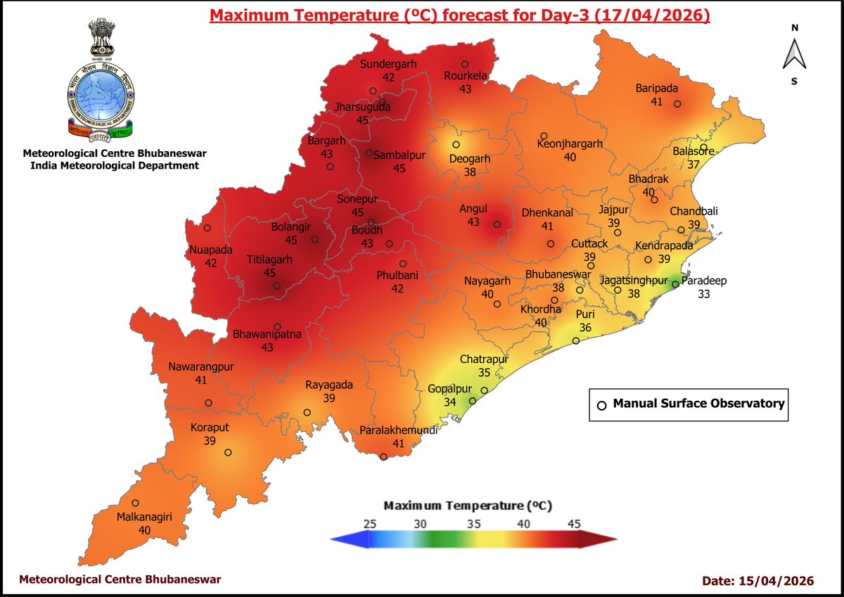 mcbbsr's tweet image. Maximum Temperature Forecast for next 5 days
#Odisha #hot #temperature