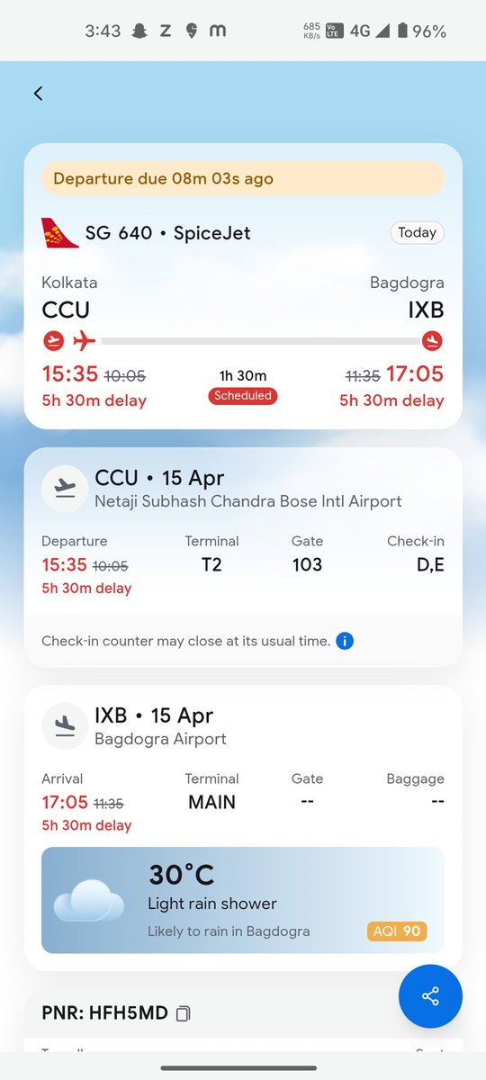 proloyoncloud's tweet photo. My flight has been delayed by 6 hours and there’s still zero accountability from @flyspicejet. I booked this CCU to IXB flight because of an emergency my father is in the ICU. That’s the only reason I chose to fly. At this point, I would have reached faster if I had taken a train https://t.co/hfkdwICfGT