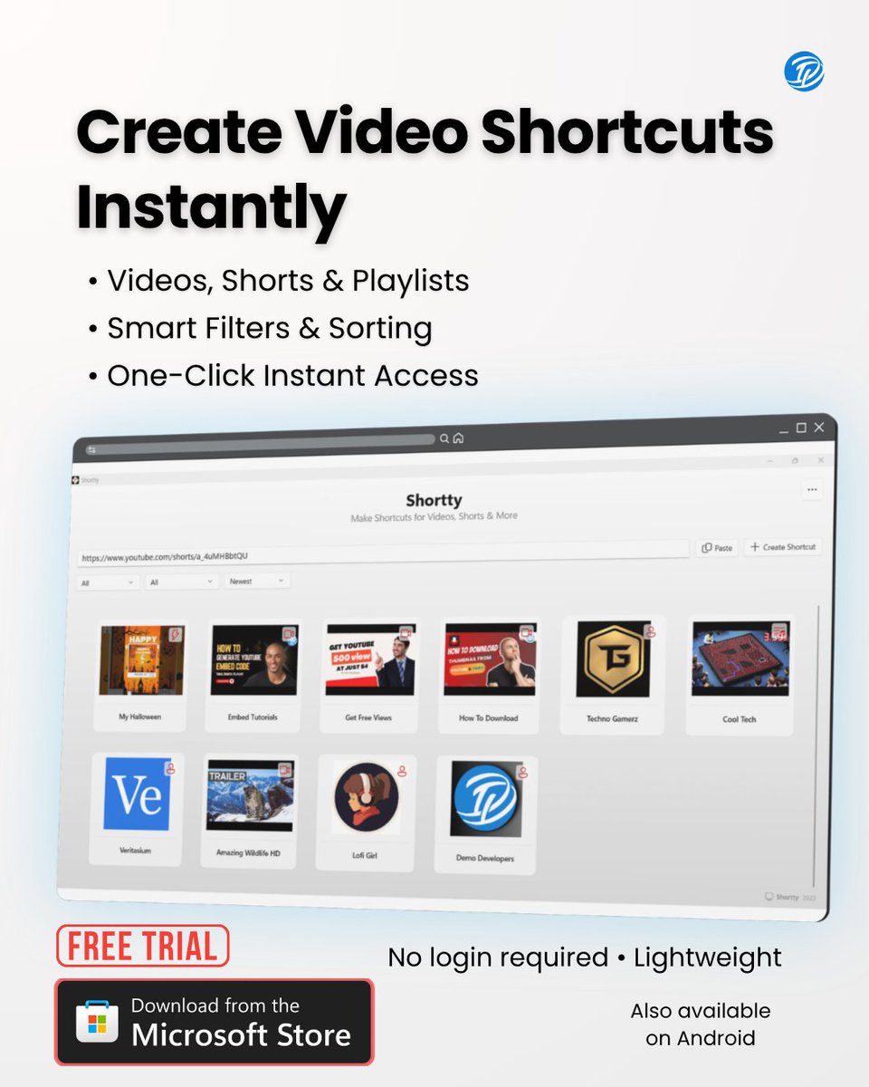 DemoDevelopers's tweet image. Access your favorite videos instantly ⚡

No more searching. Everything in one place.

• Videos, Shorts &amp;amp; Playlists
• Smart filters &amp;amp; sorting
• Lightweight &amp;amp; no login
Windows app 👇
apps.microsoft.com/detail/9p0hs4l…
#buildinpublic #WindowsApps #productivity