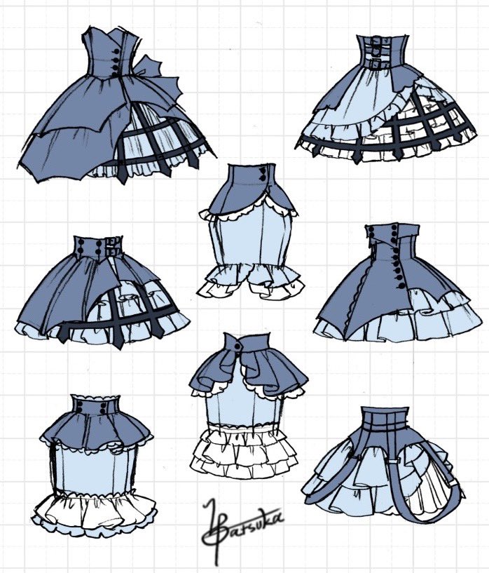 「スカートのアイデア シュッとしたかっこいい要素も入れてみたよ デザイン真似OKな」|中山 初夏@お洋服とお絵描きのイラスト