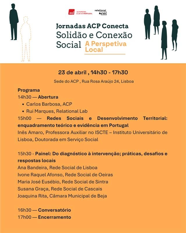 CESISPT's tweet photo. Jornadas ACP Conecta debatem conexão social e solidão na perspetiva local.
Destaque para o painel “Do diagnóstico à intervenção: práticas e respostas locais”.
Participação gratuita (inscrição obrigatória).
👉 Link no perfil  (CESIS | Notícias).
@acp_pt 
#ACPConecta #ConexãoSocial https://t.co/2zLop3som9