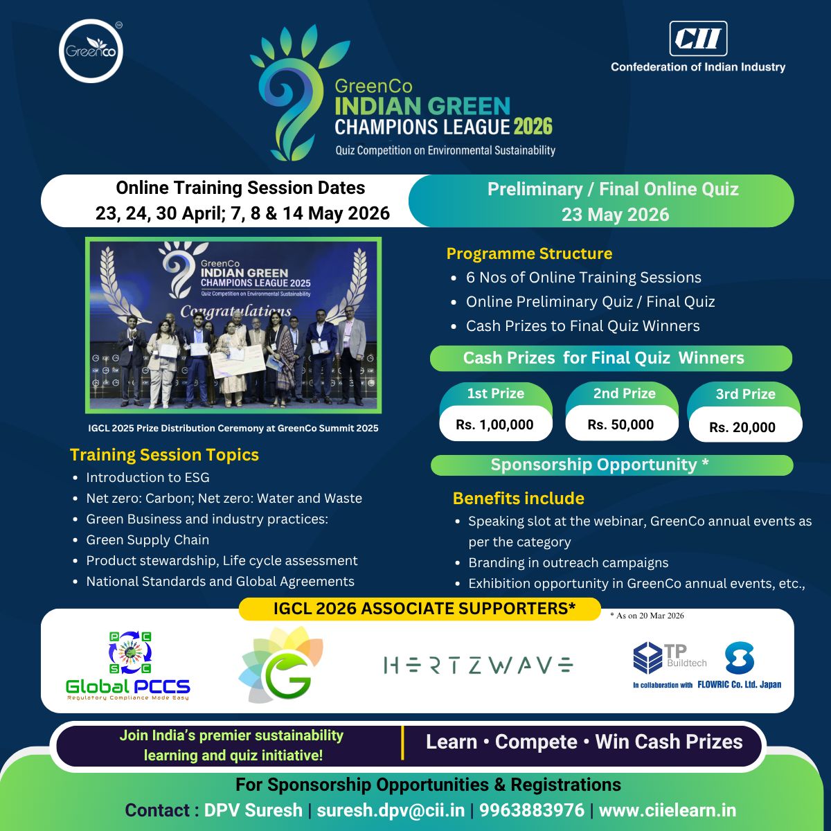 CII_GreenCo's tweet photo. Participate in CII Indian Green Champions League 2026 (exclusive online training &amp; quiz programme on environmental sustainability) and stand a chance to win exciting cash prizes!
 👉 Visit our website for more details, https://t.co/D10sF4ACKB https://t.co/01v9H2BlVv