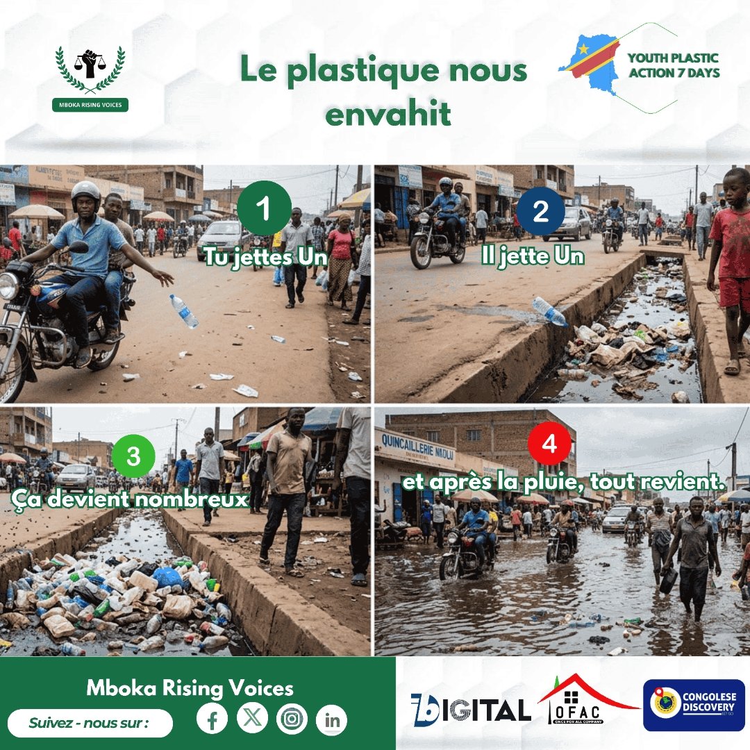 Lydia483390's tweet photo. Un simple geste peut tout changer… ou tout détruire.Chaque déchet jeté finit par nous revenir.
Caniveaux bouchés, inondations, maladies : les conséquences sont réelles.
⚠️ Il est temps d’ouvrir les yeux et d’agir.
#YPA7D #MbokaRising #Plastic #Youth #YPA7D2026
@MbokaRisingVoices https://t.co/UWBLx7uouk