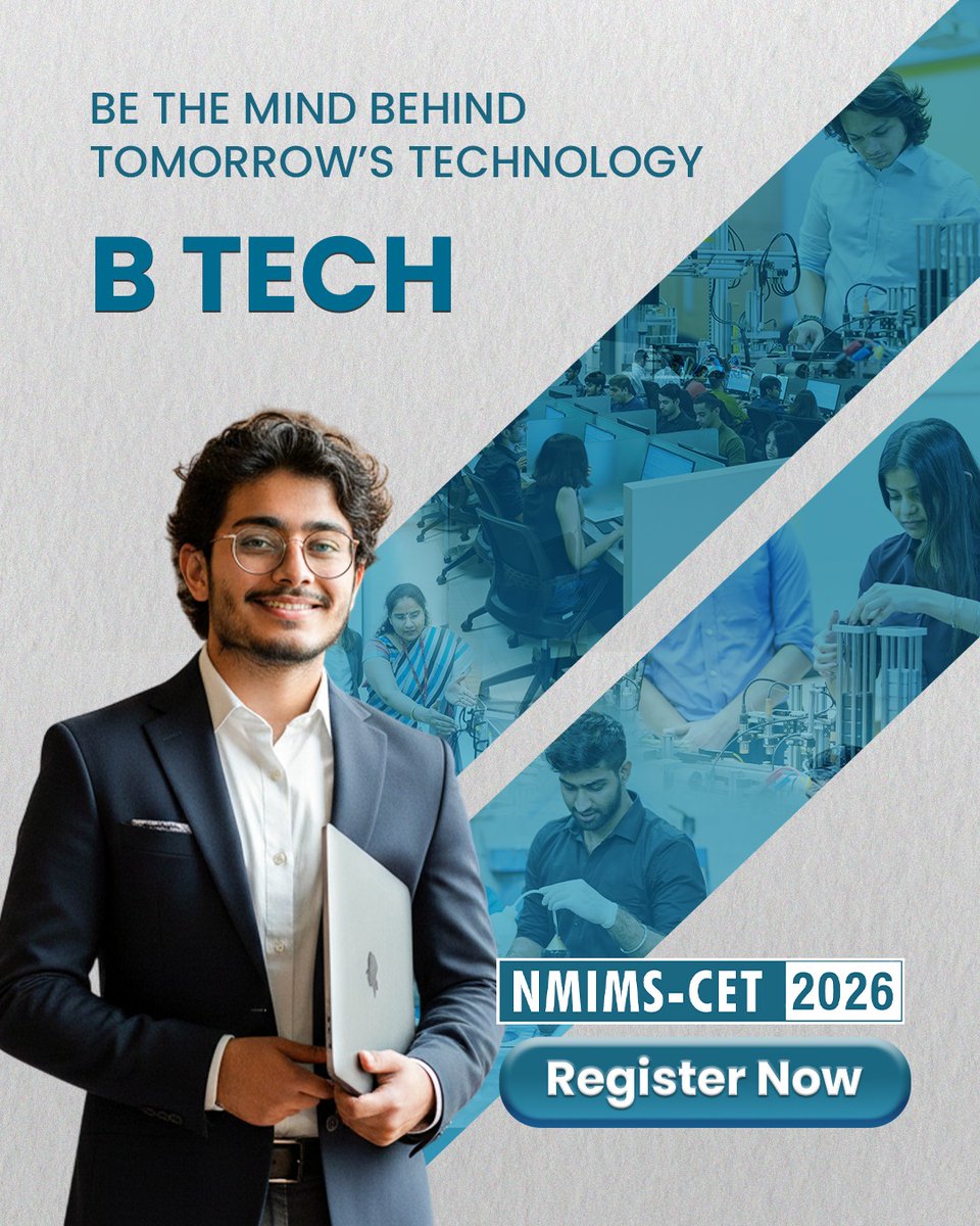 NmimsChandigarh's tweet photo. Registrations for NCET 2026 are now open.
Choose B Tech, designed to equip you with a strong technical foundation, complemented by business and management acumen.
Apply now: https://t.co/3vhHvcOmo0
#NMIMS #NCET2026 #BTech #Engineering https://t.co/xuxSw2CD8F
