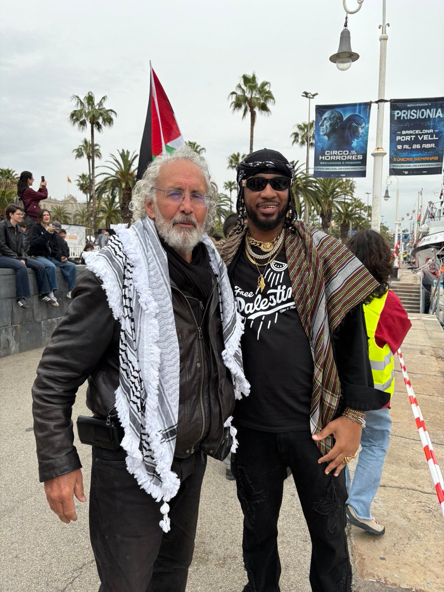 fromano393's tweet photo. Frank Romano and his buddy Chris Smalls in Barcelona. During the big send off to the GSF to Gaza from the Beautiful people of Barcelona !
April 12, 2026, Port Vell, Barcelona https://t.co/GeEKwglTZO