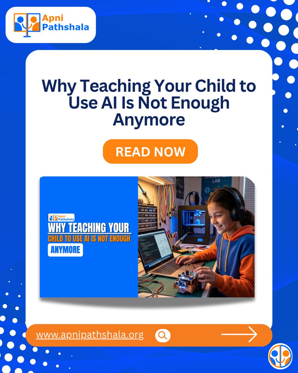 apnipathshalain's tweet image. Teaching kids AI is important.
But if they don’t know how to learn on their own, even the best tools won’t help much.
Real learning starts with understanding, not just using technology.
apnipathshala.org/teaching-child…

#AIinEducation #SelfLearning #Education #FutureOfEducation