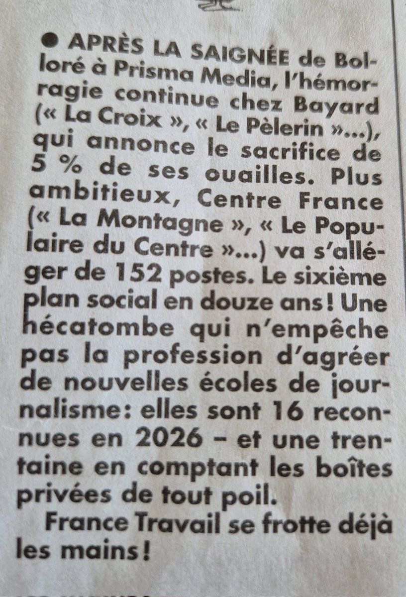 [#Ecolesdejournalisme] Bonne question du <a href="/canardenchaine/">Le Canard enchaîné</a> : des saignées dans les entreprises de presse et pourtant la profession ne cesse d'agréer de nouvelles écoles de journalisme