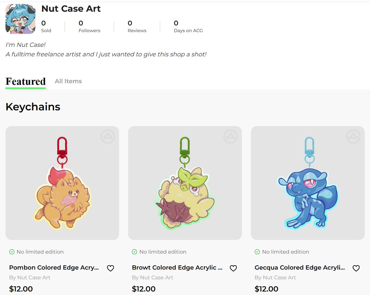 Giving ACG Goods a shot!

acggoods.com/store/nut-case…

I've got the Gen 10 starters up for now!
I plan to add more and Oc stuff etc!

#acggoods #art #supportartists #cuteart #artshop
