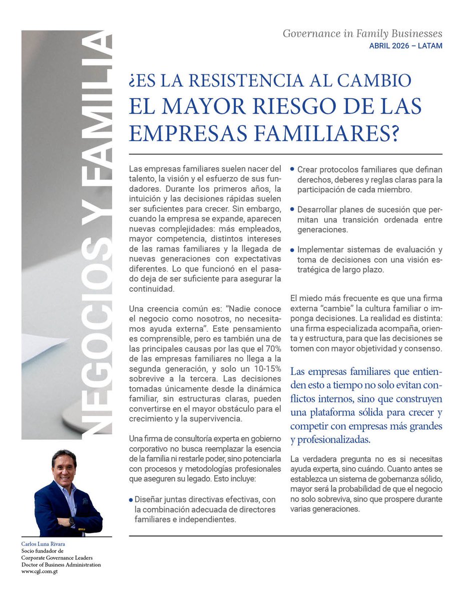 El cambio no destruye empresas; la resistencia sí.
#empresasfamiliares #gobiernocorporativo