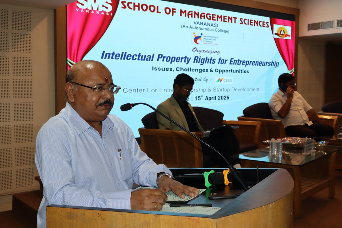 smsvaranasi's tweet image. The School of Management Sciences Varanasi successfully organized an insightful session on “Intellectual Property Rights for Entrepreneurship: Issues, Challenges &amp;amp; Opportunities” on 15th April 2026.
#SMSVaranasi #IPR #Entrepreneurship #Innovation #Workshop #Learning #StartupIndia