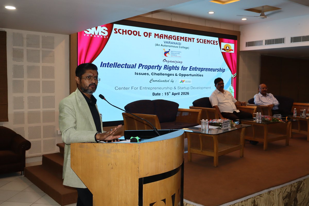 smsvaranasi's tweet image. The School of Management Sciences Varanasi successfully organized an insightful session on “Intellectual Property Rights for Entrepreneurship: Issues, Challenges &amp;amp; Opportunities” on 15th April 2026.
#SMSVaranasi #IPR #Entrepreneurship #Innovation #Workshop #Learning #StartupIndia
