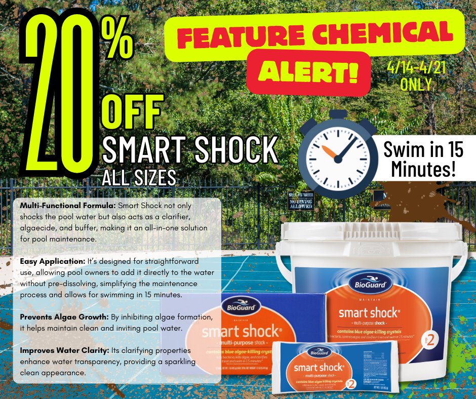 LeisurePoolJax's tweet photo. 🎉 Big news, pool lovers! BioGuard Smart Shock is on sale now! 🏊‍♂️✨ Perfect for keeping your water crystal clear and free from algae. Don't miss out on this chance to stock up for summer fun! #PoolCare #BioGuard #SummerVibes https://t.co/M6Pr5bDny4