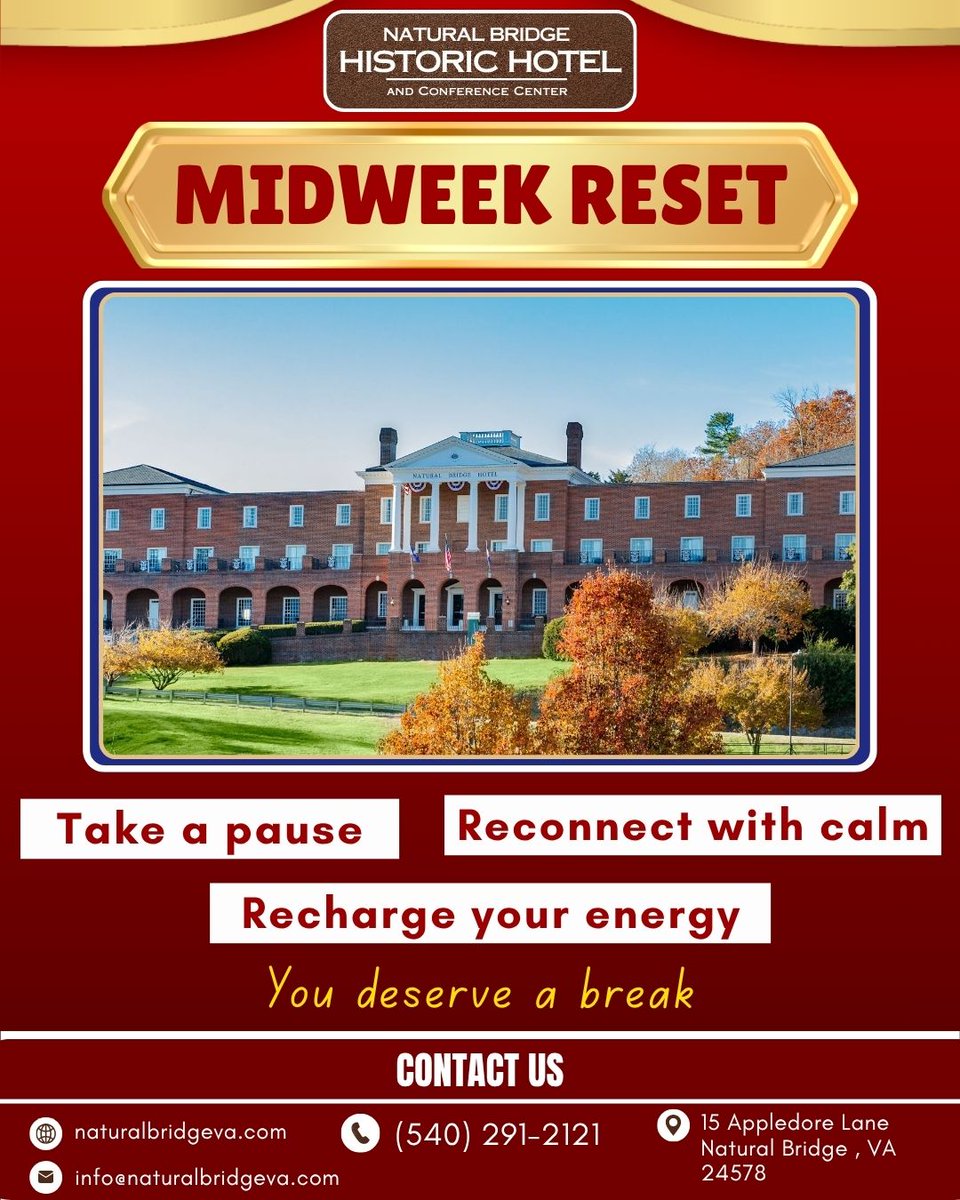 NaturalbridgeH's tweet image. Midweek feeling overwhelming? Reset your vibe
📍 Natural Bridge, VA
📞 (540) 291-2121
🌐 naturalbridgeva.com
#midweekreset #relaxandrecharge #getawayvibes #travelvirginia #weekendescape