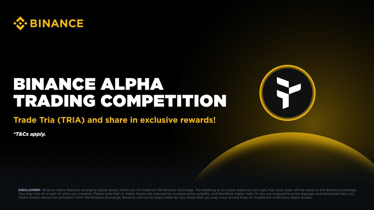 BinanceWallet's tweet photo. Join the #Binance TRIA Trading Competition now!

🔸 Trade TRIA with $200K worth of rewards up for grabs.
🔸 Click [Join] on the Binance App event page to start tracking trade volume.
🔸 Only buy volume counts (selling is excluded).

Don’t miss out 👇
https://t.co/pvTAIJU9UG https://t.co/3NrhScCd4t